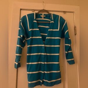 Vintage Christian Dior Separates Blue White Striped Button Cardigan Top Size P